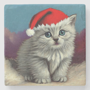 Weihnachtskatze im Weihnachtsmannmütze Steinuntersetzer