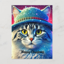 Weihnachtskatze in einem Hut - bearbeitbarer Name Feiertagspostkarte