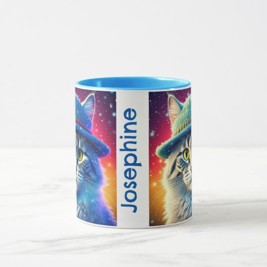 Weihnachtskatze in einem Hut - bearbeitbarer Name Tasse (Zentrum)
