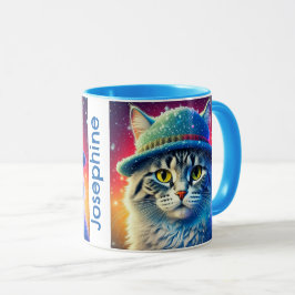 Weihnachtskatze in einem Hut - bearbeitbarer Name Tasse