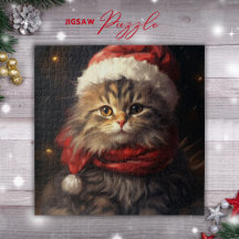 Weihnachtskatze in einem Weihnachtsmannmütze Puzzl
