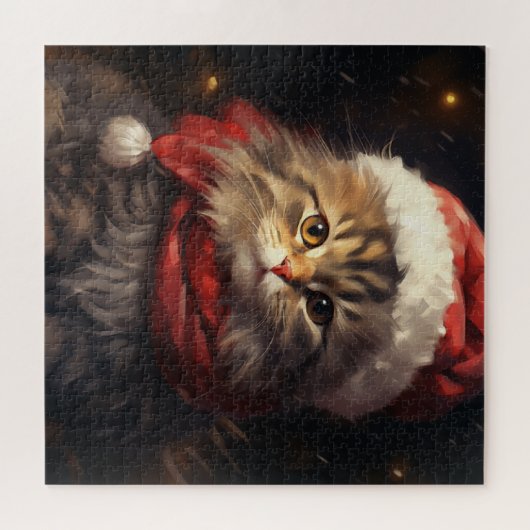 Weihnachtskatze in einem Weihnachtsmannmütze Puzzl Puzzle (Horizontal)