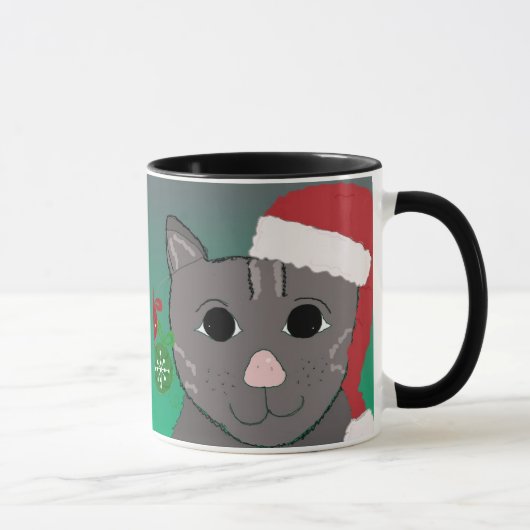 Weihnachtskatze in einer roten Weihnachtsmannmütze Tasse (Rechts)