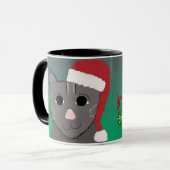Weihnachtskatze in einer roten Weihnachtsmannmütze Tasse (Vorderseite Links)
