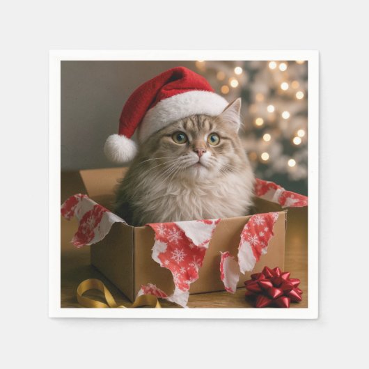 Weihnachtskatze in einer Schachtel Serviette (Vorderseite)