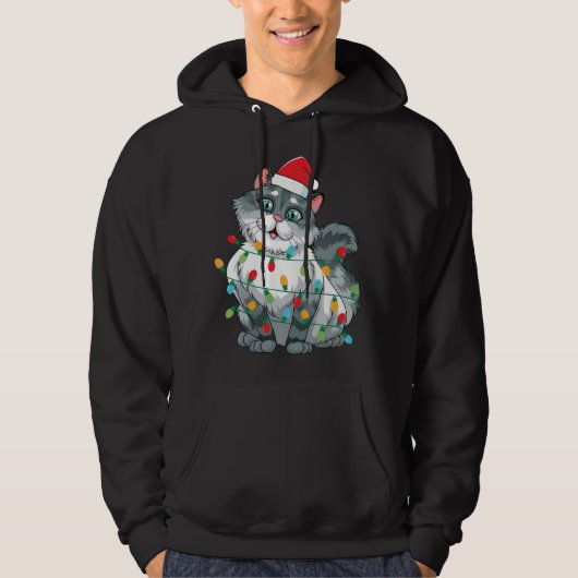 Weihnachtskatze in farbenfrohen Lichtern mit S Hoodie (Vorderseite)