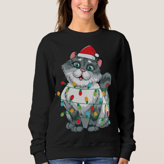 Weihnachtskatze in farbenfrohen Lichtern mit S Sweatshirt (Vorderseite)