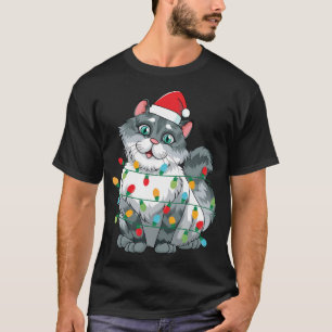 Weihnachtskatze in farbenfrohen Lichtern mit S T-Shirt