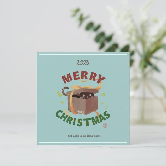 Weihnachtskatze in Karton Einladung (Stehend Vorderseite)