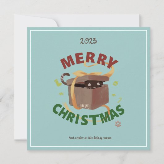 Weihnachtskatze in Karton Einladung (Vorderseite)