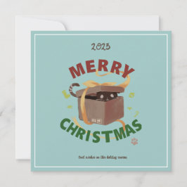Weihnachtskatze in Karton Einladung
