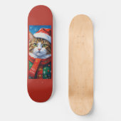 Weihnachtskatze in Santa-Mütze Skateboard (Vorderseite)