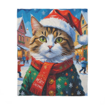 Weihnachtskatze in Weihnachtsmannmütze