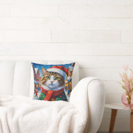 Weihnachtskatze in Weihnachtsmannmütze Kissen
