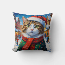 Weihnachtskatze in Weihnachtsmannmütze Kissen