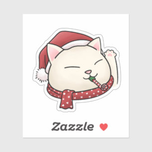 Weihnachtskatze in Weihnachtsmannmütze mit Scarf Aufkleber