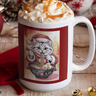 Weihnachtskatze isst Ramen Japanischer Feiertag Kaffeetasse