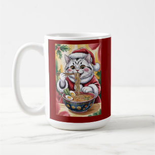 Weihnachtskatze isst Ramen Japanisches Kawaii-Feie Kaffeetasse