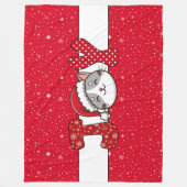 Weihnachtskatze "JOY" Red White Snowflake & Dots Fleecedecke (Vorderseite)