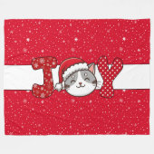 Weihnachtskatze "JOY" Red White Snowflake & Dots Fleecedecke (Vorderseite (Horizontal))