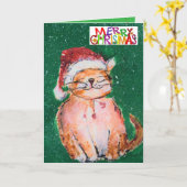 Weihnachtskatze Karte (Gelbe Blume)