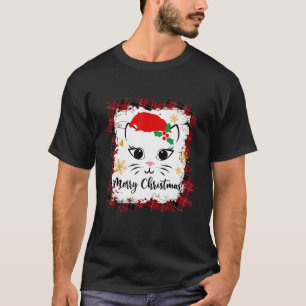 Weihnachtskatze Katze mit Santa Hut Frohe Weihnach T-Shirt