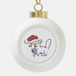 Weihnachtskatze Keramik Kugel-Ornament