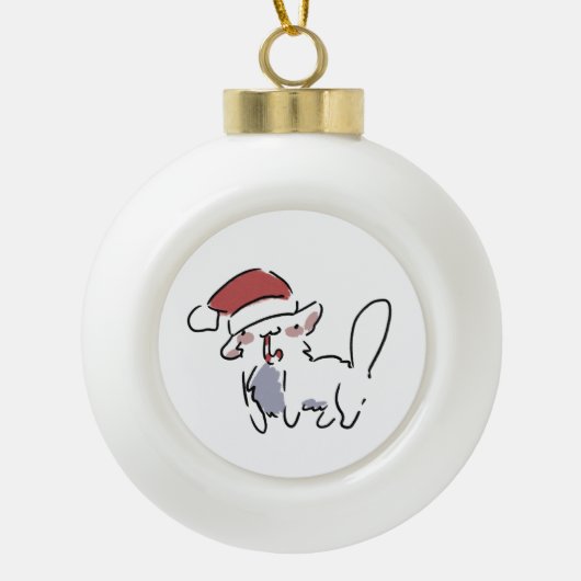 Weihnachtskatze Keramik Kugel-Ornament (Vorderseite)