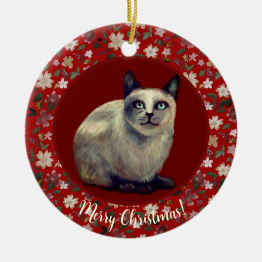 Weihnachtskatze Keramik Ornament (Vorne)