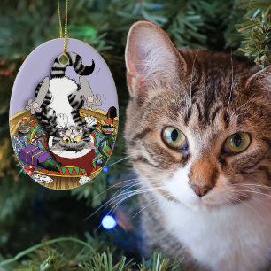 Weihnachtskatze Keramik Ornament