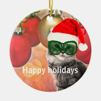 Weihnachtskatze Keramik Ornament