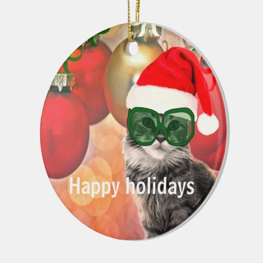 Weihnachtskatze Keramik Ornament (Links)