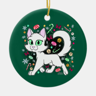 Weihnachtskatze Keramik-Ornament (Grün) Keramik Ornament