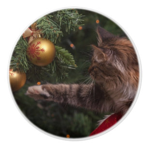 Weihnachtskatze Keramikknauf