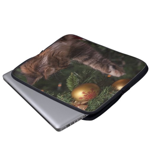 Weihnachtskatze Laptopschutzhülle (Vorne Knopf)