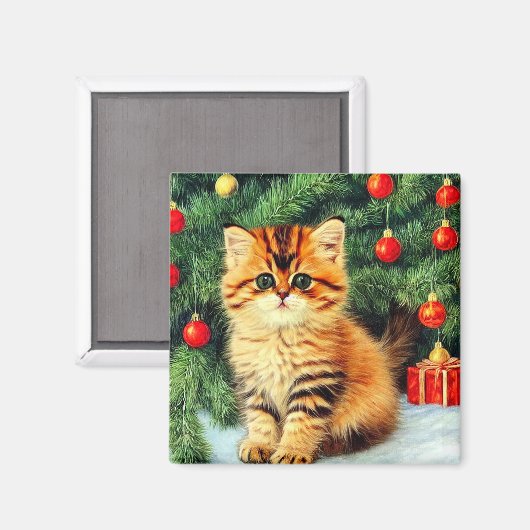 Weihnachtskatze Magnet (Vorderseite/Rückseite)