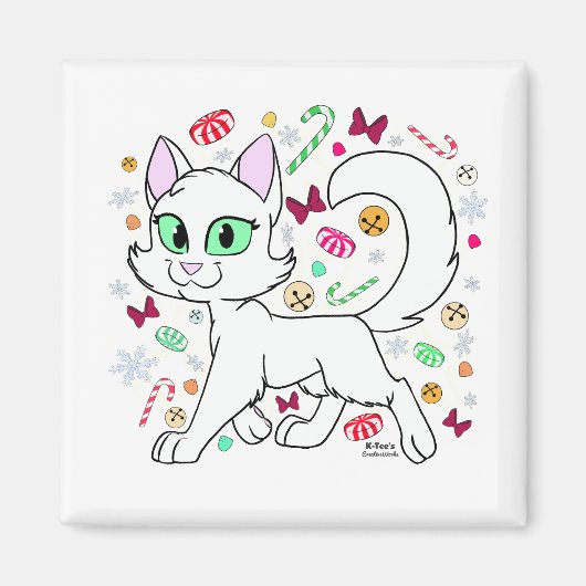 Weihnachtskatze-Magnet (Weiß) Magnet (Vorne)