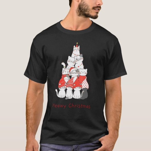 Weihnachtskatze Mewy Weihnachtskatzenbaum T-Shirt (Vorderseite)