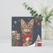 Weihnachtskatze mit Geschenken Feiertagskarte (Stehend Vorderseite)