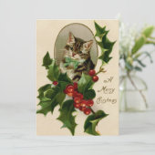 Weihnachtskatze mit Holly Card Feiertagskarte (Stehend Vorderseite)