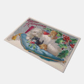 Weihnachtskatze mit Kätzchen Frohe Weihnachten Fußmatte (Schrägansicht)