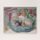 Weihnachtskatze mit Kätzchen Vintag Viktorianisch Puzzle (Horizontal)