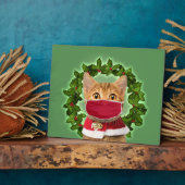 Weihnachtskatze mit Koronavirus-Maske Fotoplatte (Seite)