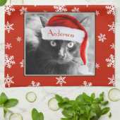 Weihnachtskatze, mit Namen anpassen Geschirrtuch (Gefaltet)
