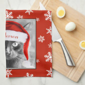 Weihnachtskatze, mit Namen anpassen Geschirrtuch (Viertel Falte)
