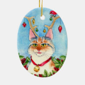 Weihnachtskatze mit Rentierverzierungen Keramik Ornament (Hinten)