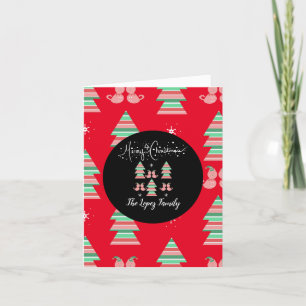 Weihnachtskatze mit rotem rosa Muster Dankeskarte