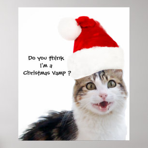 WEIHNACHTSKATZE MIT SANTA CLAUS HUT POSTER