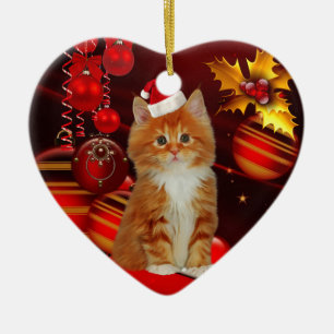 Weihnachtskatze mit Santa-Hut als Ornament