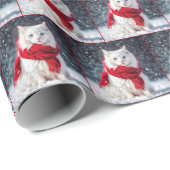 Weihnachtskatze mit Scarf im Schnee Geschenkpapier (Rolleneckpunkt)